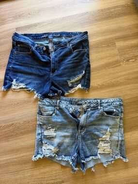 American Eagle Outfitters Distressed Denim Shorts - Dark Blue & Light Blue